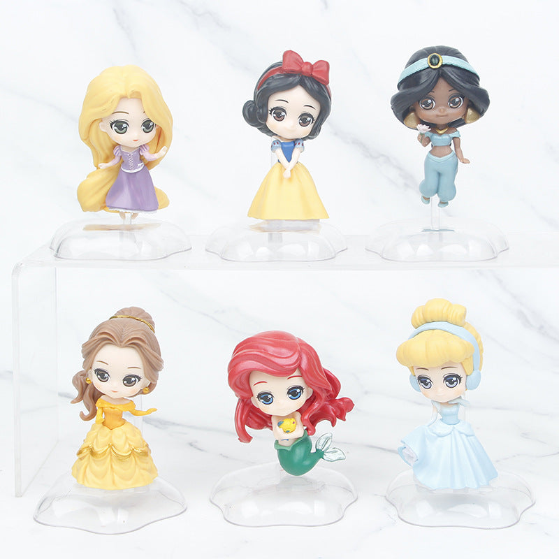 New 6 princess long-haired white snow jasmine mermaid belle capsule blind box figure cake landscape doll ornament